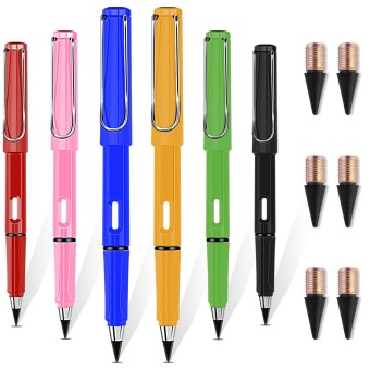 6PCS Inkless Pencils Erasable Reusable Metal Writing Pens
