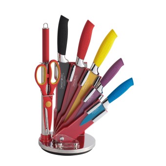 8 Pcs Colorful Knife Set with Rotating Holder Stand