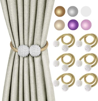 Magnetic Curtain Tieback Pearl Ball Curtains Holder Buckle Rope