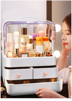 Stylish Cosmetic Storage Box with Three Drawers and Transparent Cover