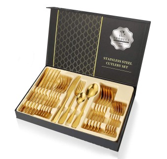 Stainless Steel Cutlery Set Luxurious Golden Kitchen Dining Utensils Set of 24
