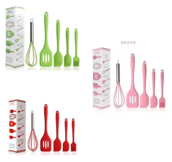 5 Pieces Silicone Kitchenware Soup Spoon, Spatula, Brush, Scraper, Pasta Server, and Egg Beater 