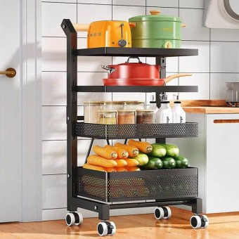 Multi-Purpose Mesh Kitchen Trolley with Wheeled Storage Rack