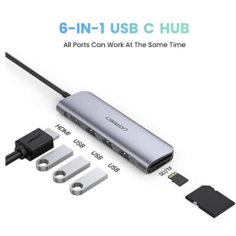 6 in 1 Multi-function Hub with Type-C Ports and USB 3.0 High Speed