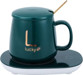 Multicolor Ceramic Cup Mug With Warm Heating Plate and Spoon 