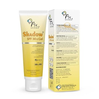 Fixderma Shadow Sunscreen SPF 30+ Gel PA+++ | Sunscreen for Oily Skin | Sun Screen Protector SPF 30 | Sunscreen for Body & Face | Broad Spectrum Sunscreen for UVA & UVB Protection | Sunscreen for Women & Men | Non Greasy & Water Resistant - 75gm