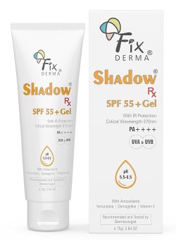 Fixderma Shadow RX Sunscreen SPF 55+ Gel PA+++ | Sunscreen for Oily Skin | Minimum Sunscreen SPF 50 | Sunscreen for Body & Face | Hybrid Sunscreen with UVA, UVB, IR Protection and Vitamin E - 75gm