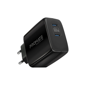 Promate 65W Super Speed GaNFast® Charging Adapter with Dual Type C Ports