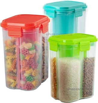 Transparent 4 Section Storage Dispenser Multicolor Square Model 2000 ML