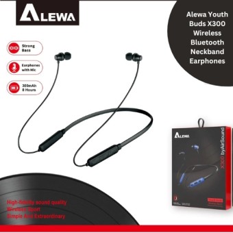  Alewa Youth Buds X300 Wireless Bluetooth Neckband Earphones – Superior Sound, Sweatproof, Long Battery Life, Noise-Canceling, Comfortable Fit for Sports & Running
