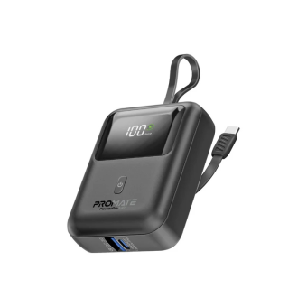 Promate Powerpod Ultra Compact 35W SuperSpeed™ Power Bank with Built-In USB-C Cable