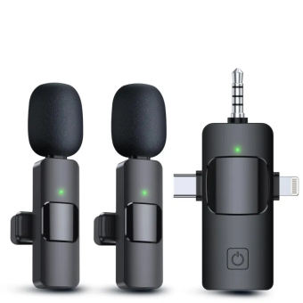 3 in 1 Wireless Lavalier Microphones for iPhone, iPad, Android, Camera, USB-C Microphone